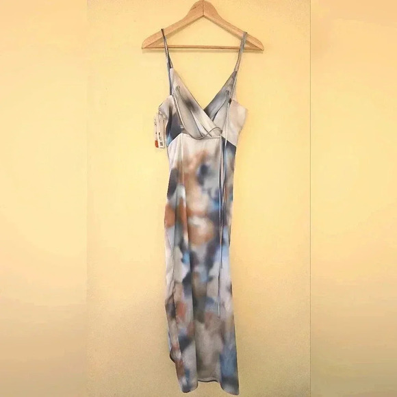 Zara Camisole Dress Women's Small Multi Tie Dye Pleated Slit Hem  size XS NWT - Picture 6 of 10